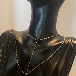Gold tone sterling silver chocker chest chain layered necklace
